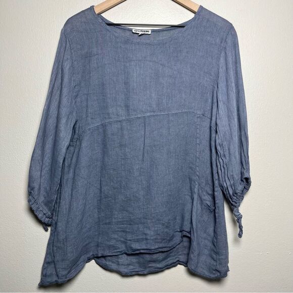 Lin Blanc Women 100% Linen Tunic Top Small Blue Pocket Lagenlook Oversized 38‎ - Picture 1 of 8